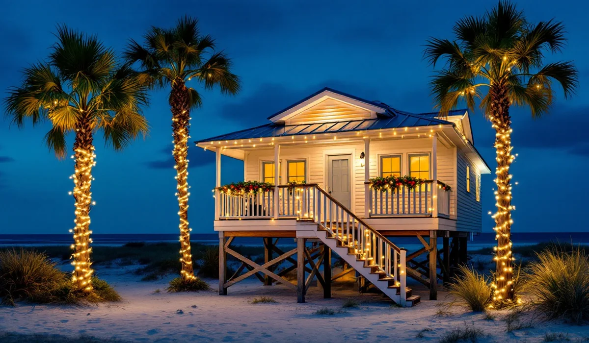 Home with Christmas lights in Jacksonville Beach, Florida