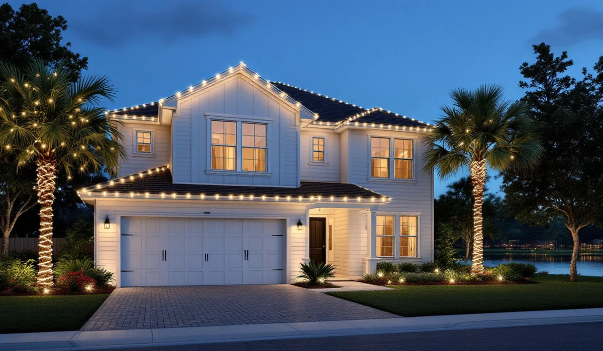 Home with Christmas lights in Nocatee, Florida