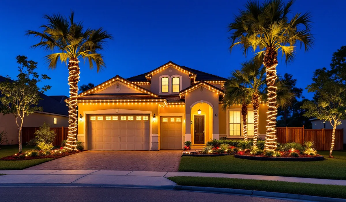 Home with Christmas lights in Oakleaf Plantation, Florida